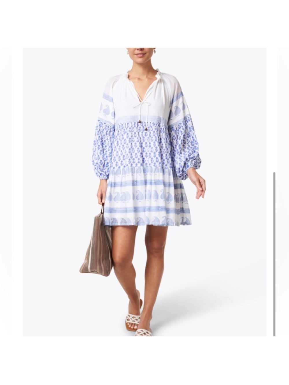 Oliphant 🌹Blue & White Printed Peasant Tunic